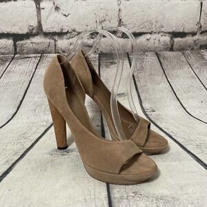 MaxAzria Beige Peep Toe Jac Pump Size‎ 6.5, 37 Made In Brazil All Leather